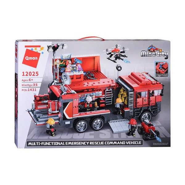 Конструктор Qman 12025 Многофункциональная аварийно-спасательная пожарная машина 1431 дет 62х40х8 см Конструктор Qman 12025 Многофункциональная аварийно-спасательная пожарная машина 1431 дет 62х40х8 см