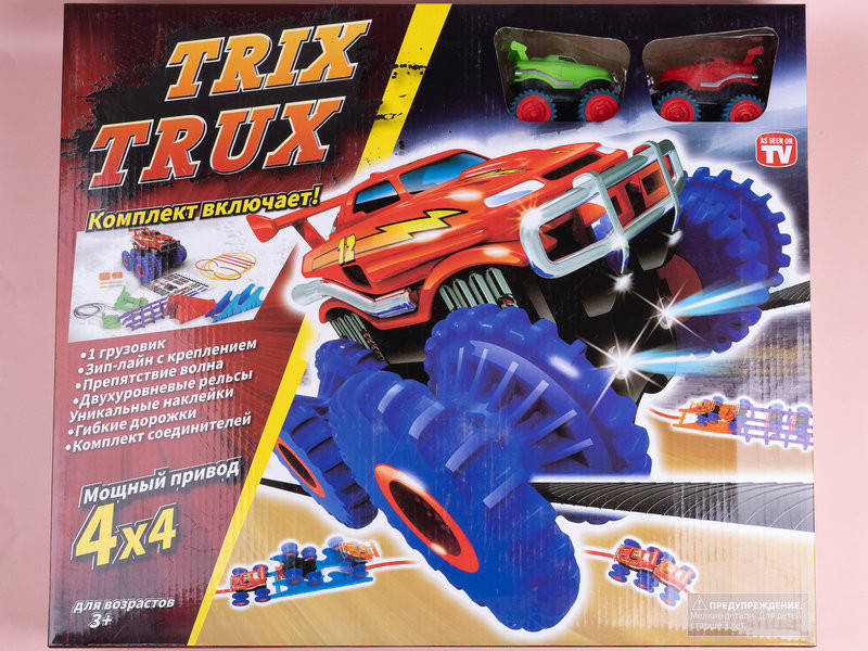 Гоночные машинки Монстр-Трак Trix Truk 2шт. в наборе с трассой, трамплин волна трос брусья в кор. 48х7.5х41см. Гоночные машинки Монстр-Трак Trix Truk 2шт. в наборе с трассой, трамплин волна трос брусья в кор. 48х7.5х41см.