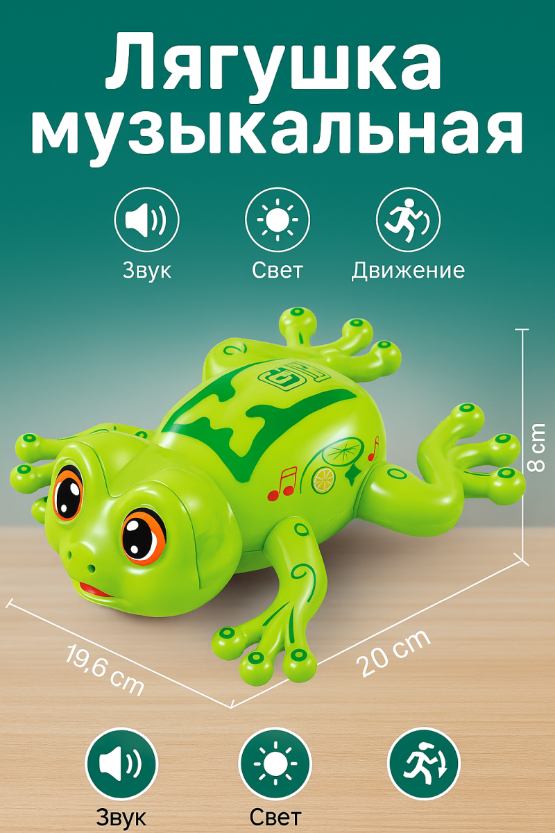 Лягушка на батарейках: свет, звук, музыка 17.6х9.5х9.5 Лягушка на батарейках: свет, звук, музыка 17.6х9.5х9.5