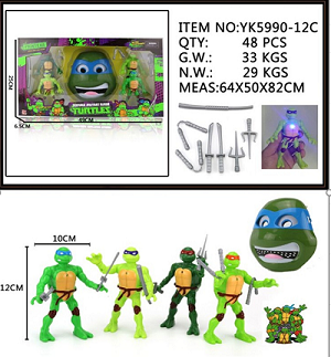Игровой набор Маска "Ниндзя черепашки" 4 светящихся героя +оружие в коробке 49х25х6.5см