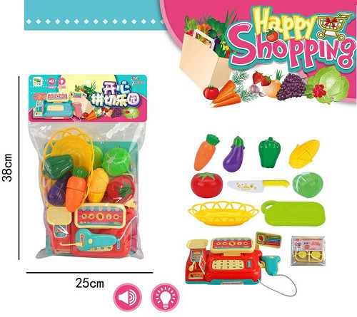 Набор детский игровой "Счастливая покупка" касса, овощи, свет + звук 25х38 см