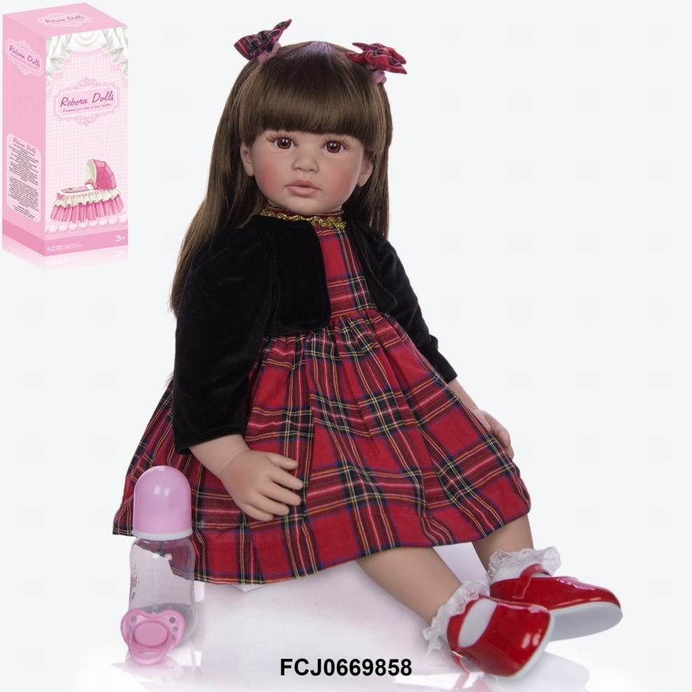 Кукла Реборн в клетчатом платье с аксессуарами 55 см