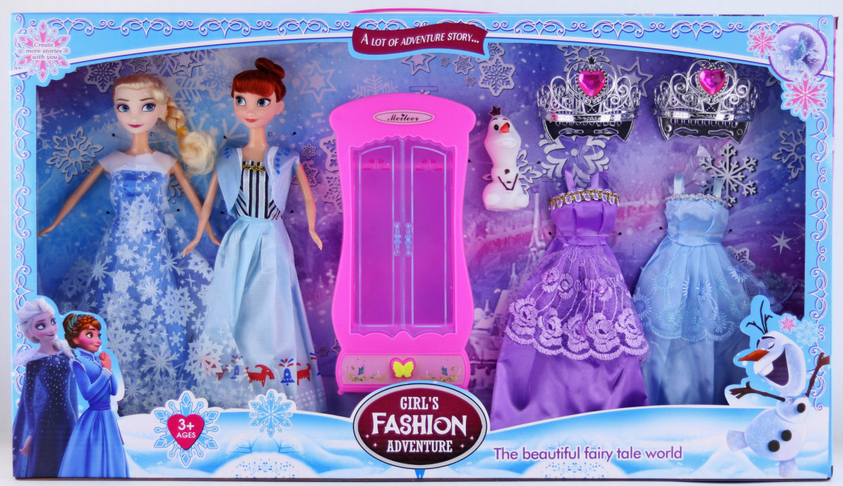 Набор кукол "Frozen" 2шт с платьями и шкафом в коробке 62х7х35 см