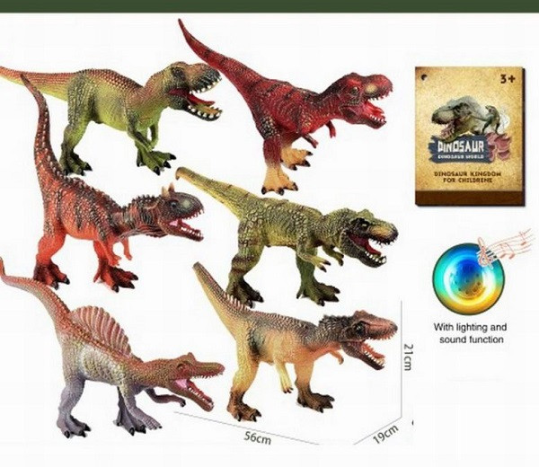 Фигурки Динозавров "Юрский период" из мягкой резины +звук 6 видов 52х19х20 см
