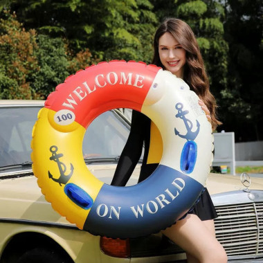 Круг надувной для плавания 90см (с двойным клапаном) с пластиковыми ручками