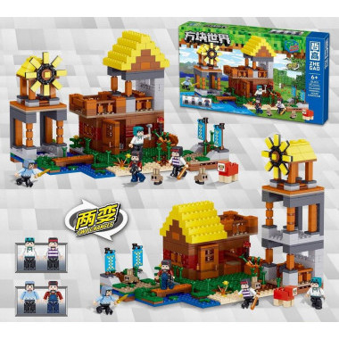 Конструктор Zhe Gao QL2513 Майнкрафт &quot;Деревенский дом с ветряной мельницей&quot; 621 дет.