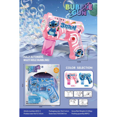 Пистолет генератор мыльных пузырей Stich на батарейках РОЗОВЫЙ