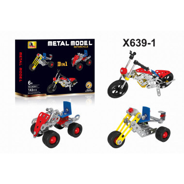 Конструктор металлический KLQ X639-1 "Мотоциклы" 3в1 143 дет. 26х19х4 Конструктор металлический KLQ X639-1 "Мотоциклы" 3в1 143 дет. 26х19х4