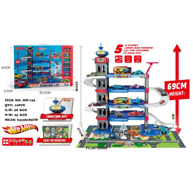 Парковка Hot Wheel 4-х ярусная: 6 машинок, коврик муз+свет Парковка Hot Wheel 4-х ярусная: 6 машинок, коврик муз+свет