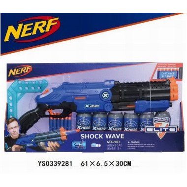 Бластер SHOCK WAVE с мягкими пулями и 6 банок-мишень 61х6.5х30см Бластер SHOCK WAVE с мягкими пулями и 6 банок-мишень 61х6.5х30см