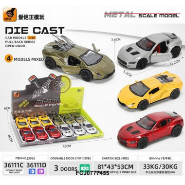 Машинка металлическая гоночная, 4 вида 4х5х12 см, 12 шт в д/б - 36111C Машинка металлическая гоночная, 4 вида 4х5х12 см, 12 шт в д/б - 36111C