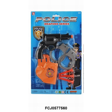 Набор полицейского с пистолетом, пулями на присосках, наручниками на картоне Набор полицейского с пистолетом, пулями на присосках, наручниками на картоне