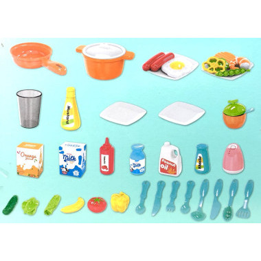 Кухня Kitchen с холодильником 40 предметов вода+свет+звук в коробке 76х41х39 см