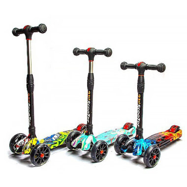 Самокат Scooter MAXI Граффити 3х колесный, складной, 6 цветов, ножной тормоз.