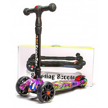 Самокат Scooter MAXI Граффити 3х колесный, складной, 6 цветов, ножной тормоз.