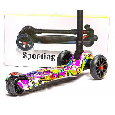 Самокат Scooter MAXI Граффити 3х колесный, складной, 6 цветов, ножной тормоз.