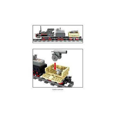 Конструктор KAZI 98255 &quot;Поезд с мотором - военный паровоз&quot;, 379 дет,  47x7x35 см