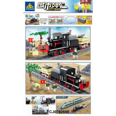 Конструктор KAZI 98255 &quot;Поезд с мотором - военный паровоз&quot;, 379 дет,  47x7x35 см