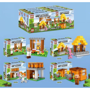 Конструктор PRCK 63074 Майнкрафт &quot;Домики&quot; в упаковке 8 шт 19х14х4.3см