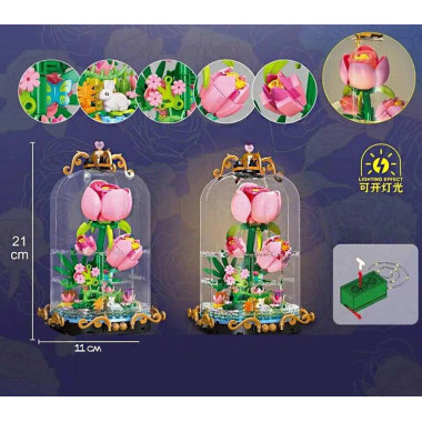 Конструктор JJ9084 Jie Star &quot;Роза в колбе&quot; с подсветкой, 257 дет.