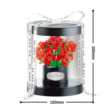 Конструктор YKO P2365 Красные розы в цилиндре  8 роз в изысканной подарочной коробке 520дет. 13x12x12