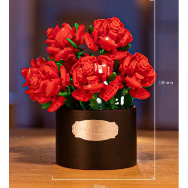 Конструктор YKO P2365 Красные розы в цилиндре  8 роз в изысканной подарочной коробке 520дет. 13x12x12