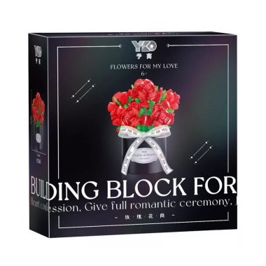 Конструктор YKO P2365 Красные розы в цилиндре  8 роз в изысканной подарочной коробке 520дет. 13x12x12