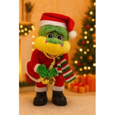 Динозаврик музыкальный на батарейках, новогодний 37*15CM