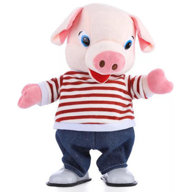 Свинка музыкальная 18 мелодий из Мультиков (русская озвучка) 2 вида, поет и Ходит, размер 33см.