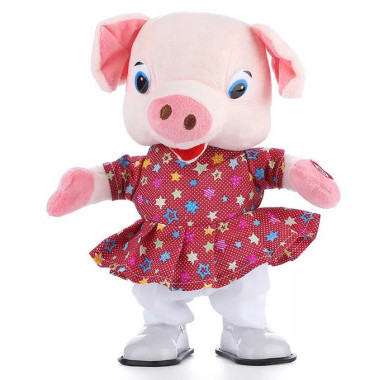 Свинка музыкальная 18 мелодий из Мультиков (русская озвучка) 2 вида, поет и Ходит, размер 33см.