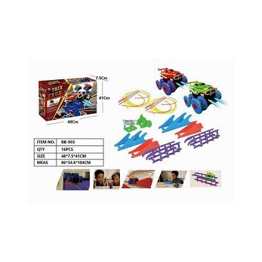 Гоночные машинки Монстр-Трак Trix Truk 2шт. в наборе с трассой, трамплин волна трос брусья в кор. 48х7.5х41см.