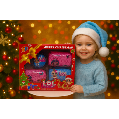 Набор подарочный &quot;Новый год&quot; Кукла Сюрприз в капсуле, Шар, шапка и кукла в тубе  в кор.35х27х10см