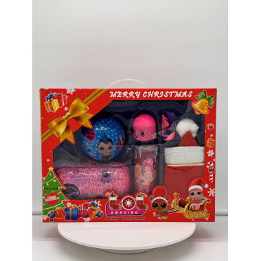 Набор подарочный &quot;Новый год&quot; Кукла Сюрприз в капсуле, Шар, шапка и кукла в тубе  в кор.35х27х10см