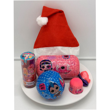 Набор подарочный &quot;Новый год&quot; Кукла Сюрприз в капсуле, Шар, шапка и кукла в тубе  в кор.35х27х10см