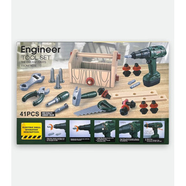 Игровой набор инструментов с дрелью на батарейках 30х9х45