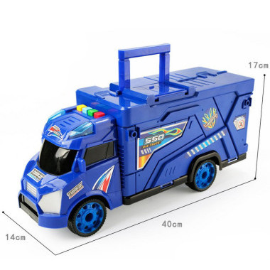 Полицейский грузовик 2в1 с площадкой и машинками, со световыми и звуковыми эффектами, в коробке 53х15х19см