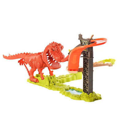 Трек для машинок Динозавр со световыми и звуковыми эффектами + 10 металлических машинок