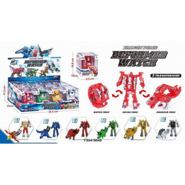 Робот-трансформер 3 в 1 (робот, динозавр, часы) (6 видов), 12 шт в д/б