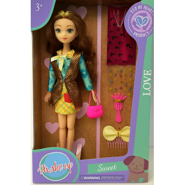 Кукла GLO-UP 25 см с аксессуарами (длинные коричневые волосы)