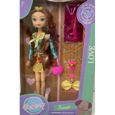 Кукла GLO-UP 25 см с аксессуарами (длинные коричневые волосы)