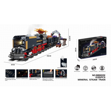 Конструктор BB822E &quot;Паровоз&quot;   Дым, Магнитные крепления, Свет, Рельсы 1035 дет. 32х8х45
