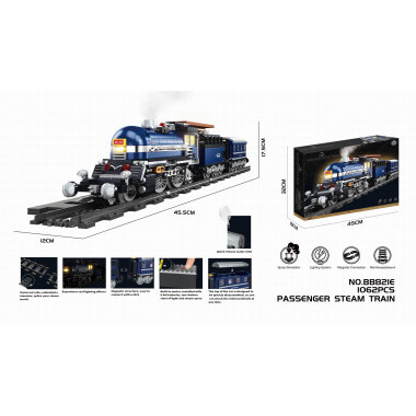Конструктор BB821E &quot;Экспресс поезд&quot; Дым, Магнитные крепления, Свет, Рельсы 4штуки 1062 дет. 32х8х45