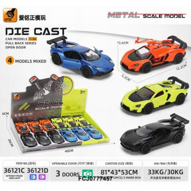 Машинка металлическая Porshe 4 вида 4х5х12 см 12 шт в д/б