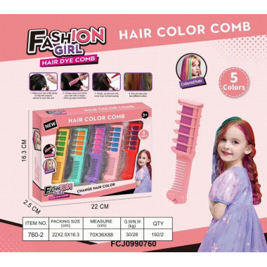 Мелки для волос с насадками 5 цветов 17х3х22