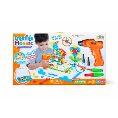 Развивающая мозайка с шуруповертом 4-в-1, 237 деталей Игрушка для детей 3+ 46х6.5х24.5см