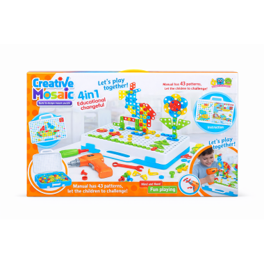 Развивающая мозайка с шуруповертом 4-в-1, 237 деталей Игрушка для детей 3+ 46х6.5х24.5см