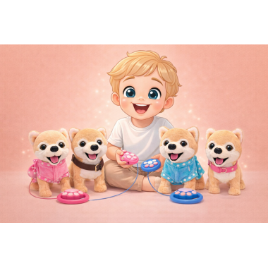 Собака плюшевая музыкальная на поводке