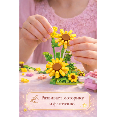 Конструктор Yodaka P1285 "Цветы" 577 дет. 13.5x13.5x17.5