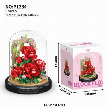 Конструктор Yodaka P1284 "Красные розы с римской росписью " 574 дет. 13.5x13.5x17.5