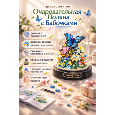 (КИЗ) Конструктор Balody 16369 Поляна с бабочками в колбе 530дет 13x13x16.3